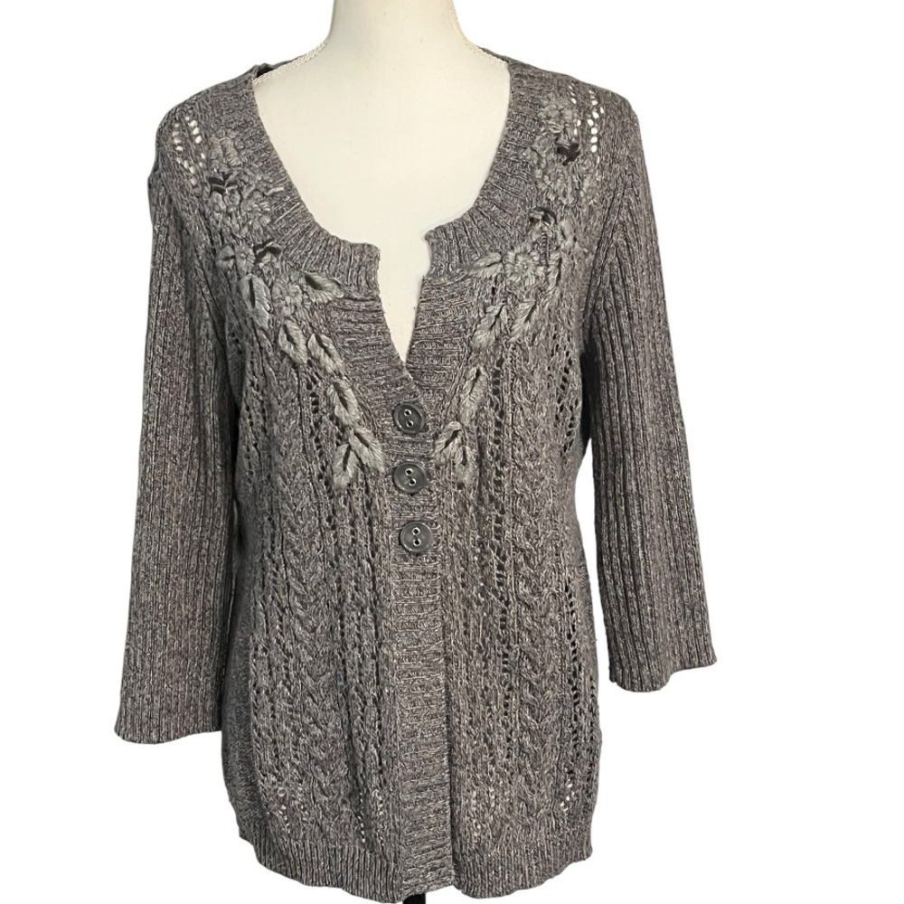 DKNY Charcoal Knit Cardigan Sweater XL